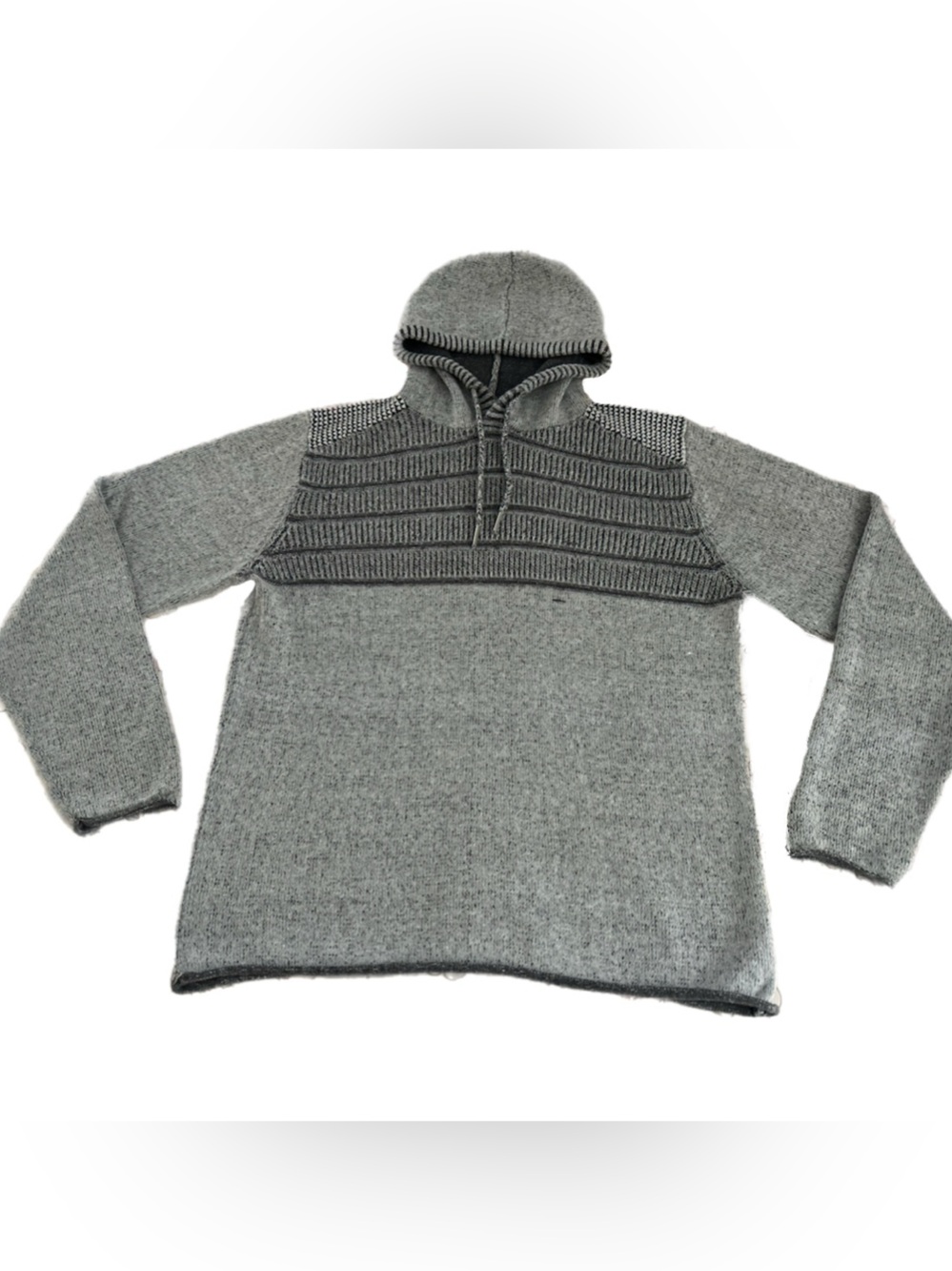BKE Men's Grey Mixed-Texture Knit Pullover Hoodie - Size Medium